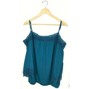New York & Company : size XXL : teal off the shoulder crochet detail blouse top